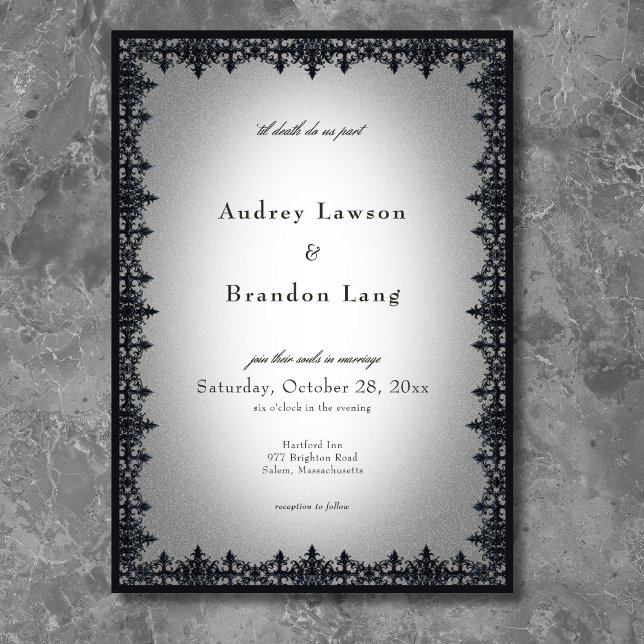 Victorian Gothic Iron Border White Wedding Einladung (Victorian Gothic Iron Border White Wedding Invitation)