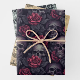 Victorian Gothic Skulls Damask Vintage Geschenkpapier Set