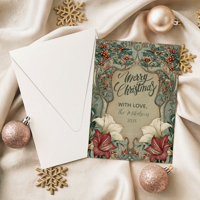 Victorian Holly & Amaryllis Christmas Feiertagskarte (Von Creator hochgeladen)