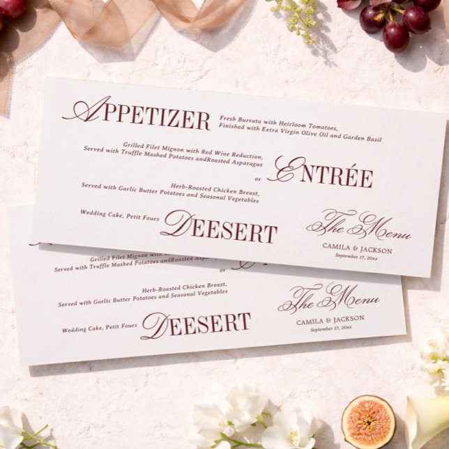 Victorian Ivory and Burgundy Wedding Menu Card Einladung (Von Creator hochgeladen)