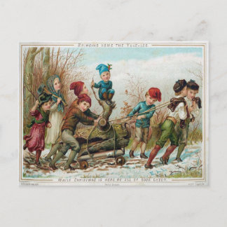 Victorian Kids Bringing Home the Yule Log Postkarte