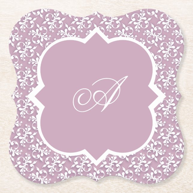 Victorian Lace Pink Monogram Paper Coaster Untersetzer (Vorderseite)