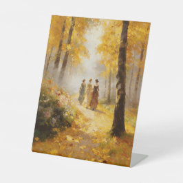 Victorian Ladies Autumn Forest Stroll Oil Painting Sockelschild