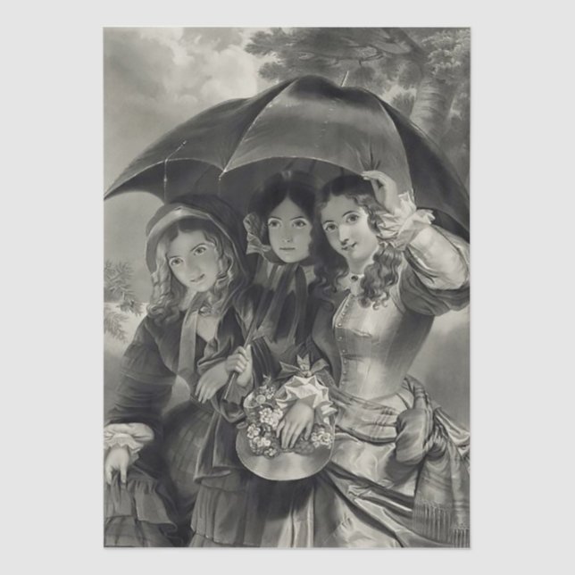 Victorian lady umbrella rainy day black & white  seidenpapier (Vorderseite)