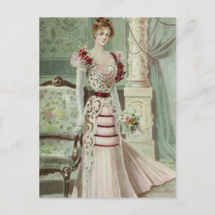Victorian Lady-Vintage French Fashion - Pink Dress Postkarte