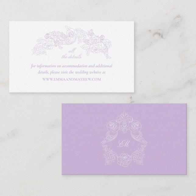 Victorian Lavender Crest Wedding Website Begleitkarte (Vorne/Hinten)