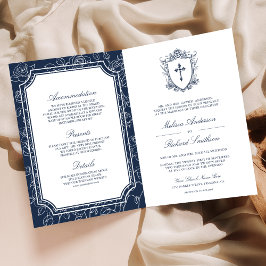 Victorian Navy Blue Catholic QR Code Wedding Einladung
