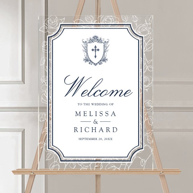 Victorian Navy Blue Catholic Wedding Welcome Acrylschild (Von Creator hochgeladen)
