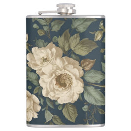 Victorian Navy & Cream Floral Botanical Blanket Flachmann