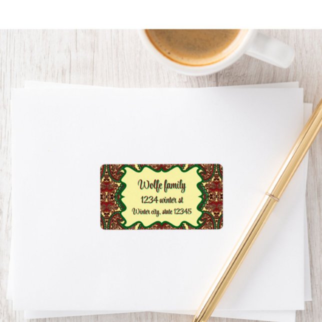 Victorian paisley pattern elegant red green gold adressaufkleber (Von Creator hochgeladen)