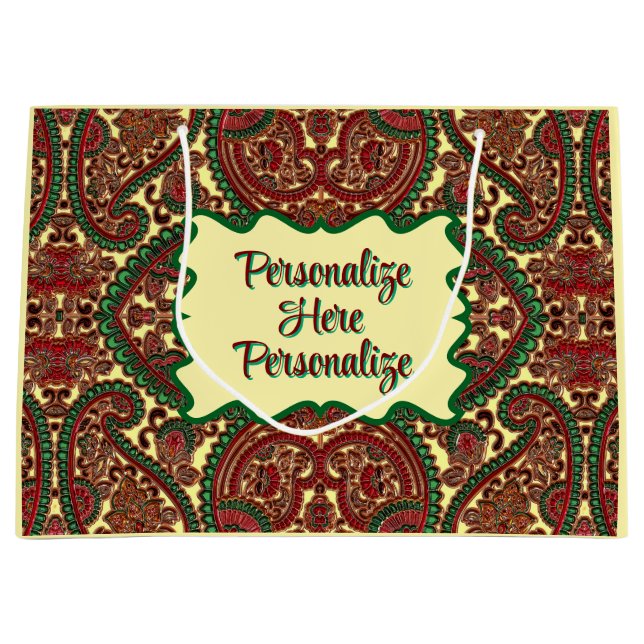 Victorian paisley pattern elegant red green gold große geschenktüte (Vorderseite)