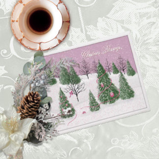 Victorian Pink Enchanted Forest Foil Holiday Card Karte