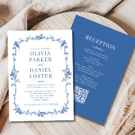 Victorian QR Code All in One Royal Blue Wedding  Einladung