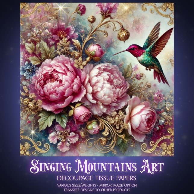 Victorian Romance Pink Rose Hummingbird Decoupage  Seidenpapier (Von Creator hochgeladen)