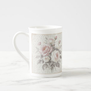 Victorian-Rose Dusty Pink Cream verblasste Schrift Prozellantasse