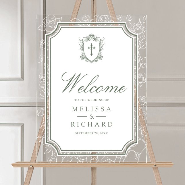 Victorian Sage Green Catholic Wedding Welcome Acrylschild (Von Creator hochgeladen)