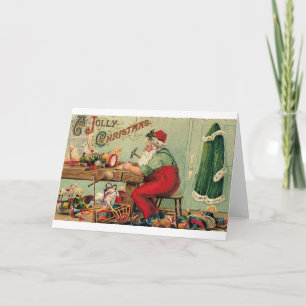 Victorian Santa in His Workshop Christmas Card Feiertagskarte