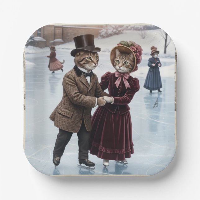 Victorian Skating Cats Paper Plates Pappteller (Vorderseite)