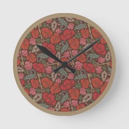 Victorian Steampunk Old Lock Key Red Poppies Runde Wanduhr