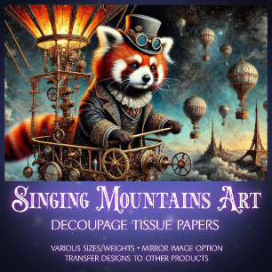 Victorian Steampunk Rote Panda Träume Decoupage Seidenpapier