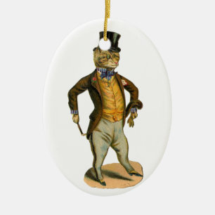 Victorian style cat with top hat keramikornament