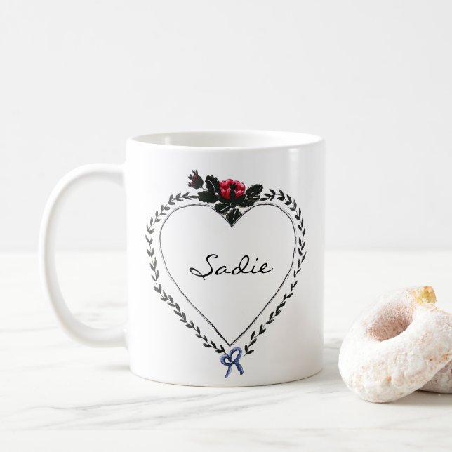 Victorian Style Heart Dark Academia Custom Name Kaffeetasse (Mit Donut)