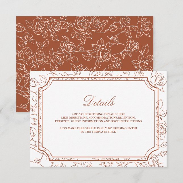 Victorian Terracotta Line Art Wedding Details Begleitkarte (Vorne/Hinten)