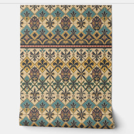 Victorian Tile Pattern in Teal, Gold, and Burgundy Tapete