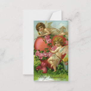 Victorian Valentinstag Vintage Engel Herz Rose Mitteilungskarte