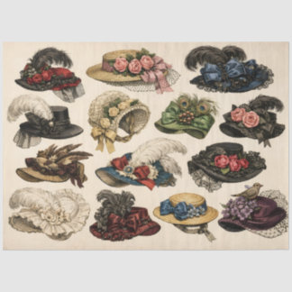Victorian Vintage Lady Hats with Feathers, Flowers Seidenpapier