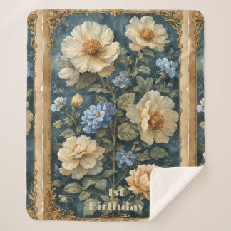 Victorian Vintage Soft Ivory Peony English Garden Sherpadecke