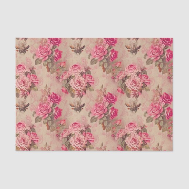 Victorian Vintage Style Roses Tissue Paper Seidenpapier (Vorderseite)