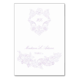 Victorian Violet Crest Elegant Foldable Name Card Tischnummer