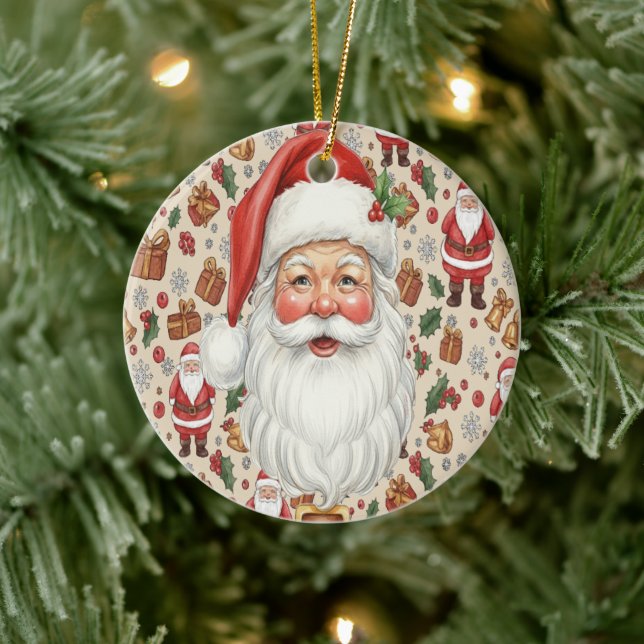 Victorian Watercolor Santa Christmas Collection Keramik Ornament (Baum)