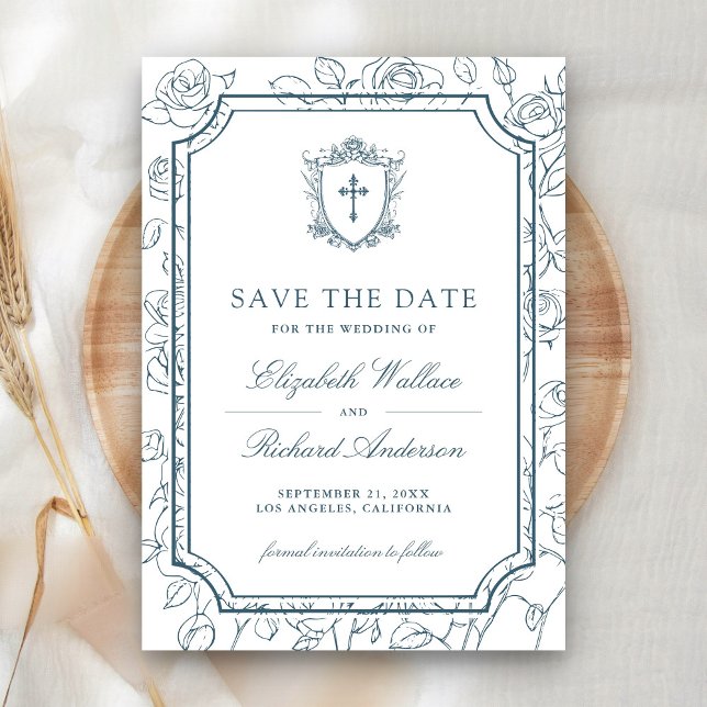 Victorian White and Dusty Blue Catholic Wedding Save The Date (Von Creator hochgeladen)