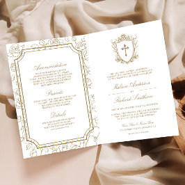 Victorian White and Gold Catholic QR Code Wedding Einladung