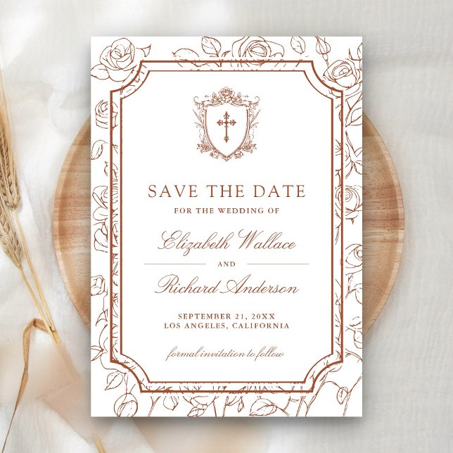 Victorian White and Terracotta Catholic Wedding Save The Date (Von Creator hochgeladen)