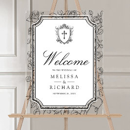 Victorian White Catholic Wedding Welcome Acrylschild