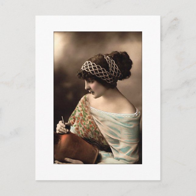 Victorian woman hair up in beads postkarte (Vorderseite)