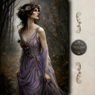 Victorian Woman Lavender Dress Forest Decoupage Seidenpapier