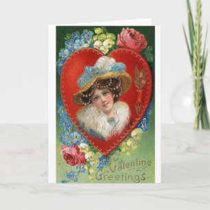 Victorian Woman Portrait Valentine's Day Card Feiertagskarte