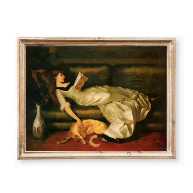 Victorian Woman Reading With Dog, Neutral Tones Poster (Von Creator hochgeladen)