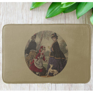 Victorian Women Girl & Dog On A Stroll   Badematte