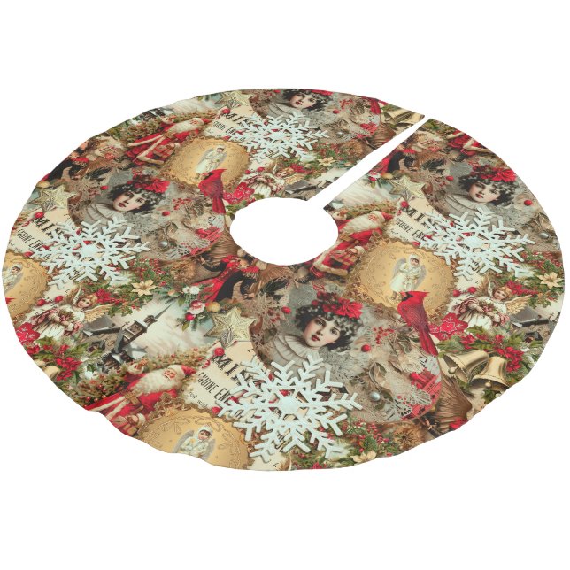 Victorian Yuletide Treasures Collage Polyester Weihnachtsbaumdecke (Schrägansicht)