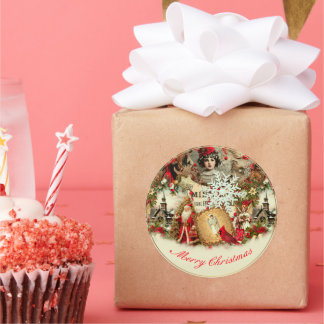 Victorian Yuletide Treasures Collage Runder Aufkleber