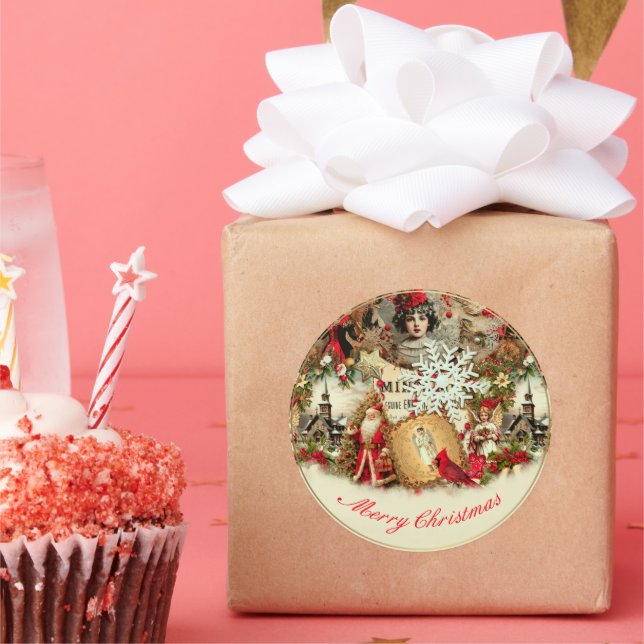Victorian Yuletide Treasures Collage Runder Aufkleber (Party)