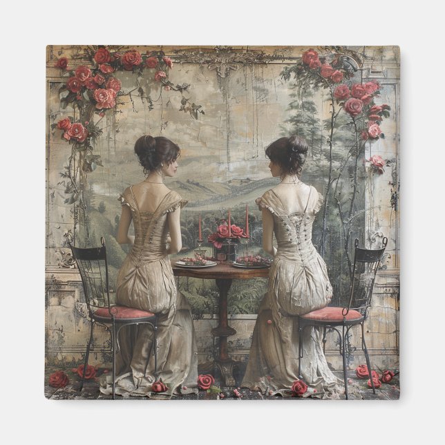 Victorian-Zwillinge-Teeparty - Magnet (Vorne)