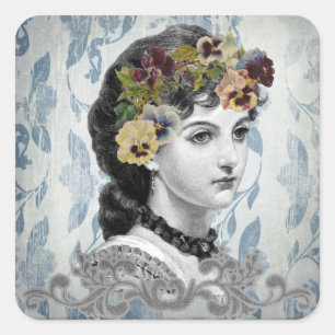 Victorianische Dame Frau Stiefmütterchen auf Teppi Quadratischer Aufkleber