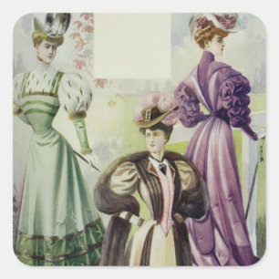Victorianische Dame –Vintage Französische Mode-Bra Quadratischer Aufkleber