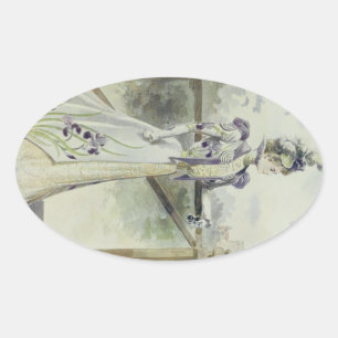 Victorianische Dame – Vintage französische Mode – Ovaler Aufkleber